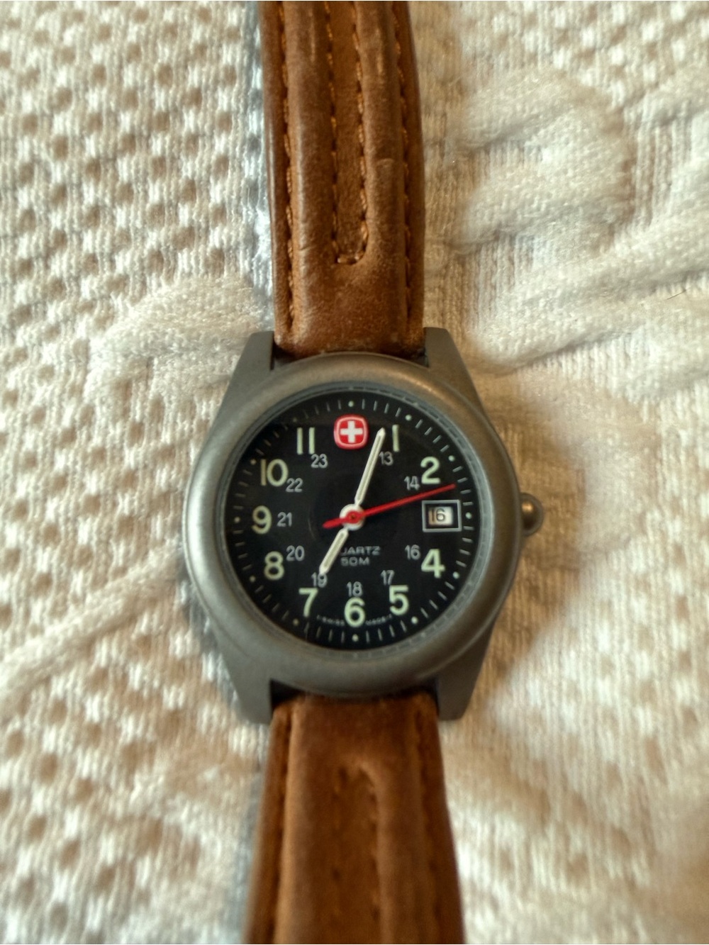 Swiss Brown Leather Strap Watch - Black Dial - Marlboro